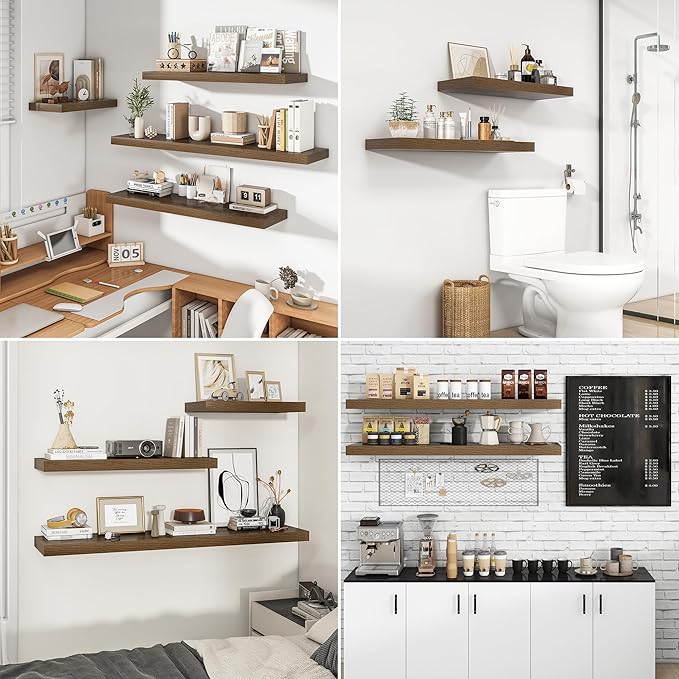 RICHFOCUS 55Inch Floating Shelves for Wall 1 Pack Shelves for Bedroom|Kitchen|Bathroom Wall Mounted Rustic Wood Floating Shelf with Invisible Brackets for Books|Storage|Decor, Walnut