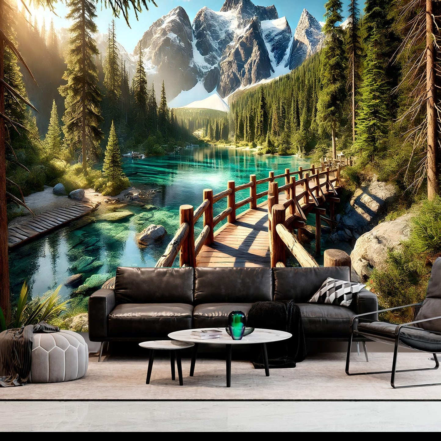 BSFHH Nature Tapestry Forest Tree Sea Cave Wall Hanging, Stream Through Rainforest Landscape Wall Art Tapestry for Bedroom Living room (Snow Scene, 110" × 87", Unframed)