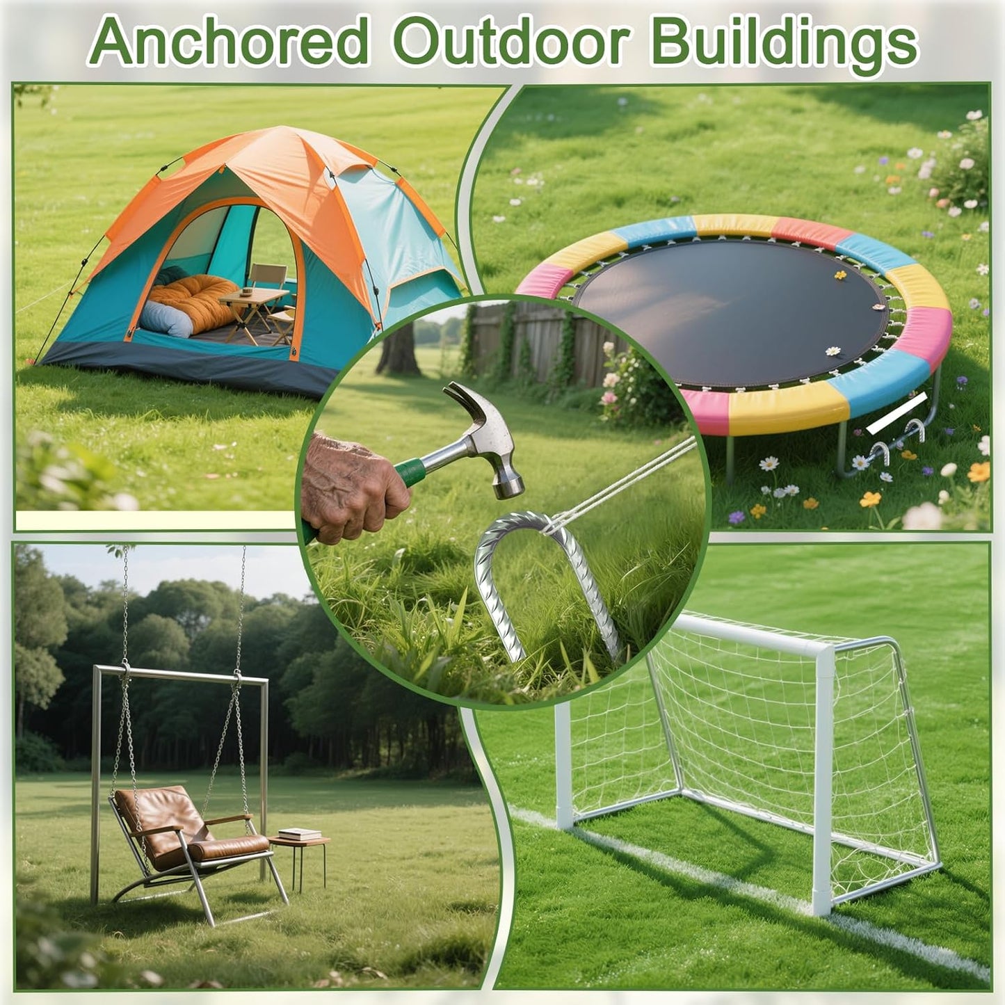 Rebar Stakes 16 inch, 3/8" Diameter Heavy Duty J Hook Stakes 8 Pack, Galvanized Anti-Rust Ground Anchor Long Tent Stakes for Dog Fence Trompoline Swing Set