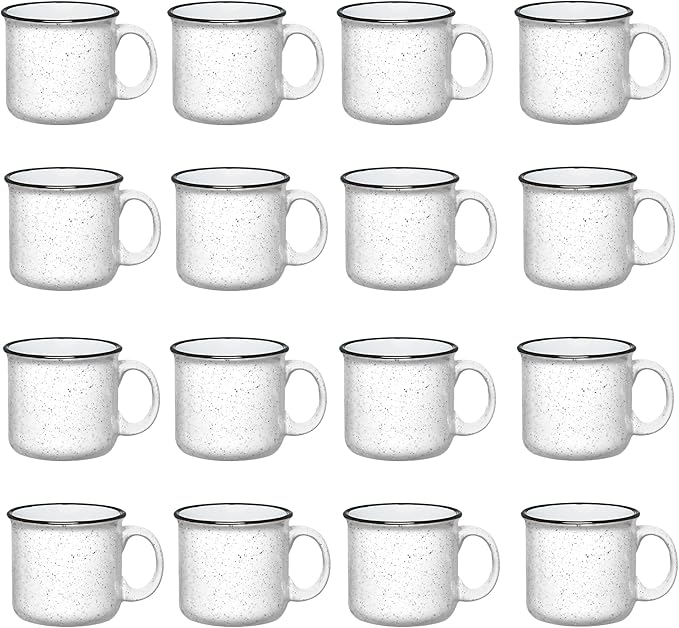 Set of 16 Ceramic Campfire Mugs – 15 Oz, White – Coffee & Tea Cups for Home, Work, Travel, Camping – Customizable, Great for DIY, Events, Companies