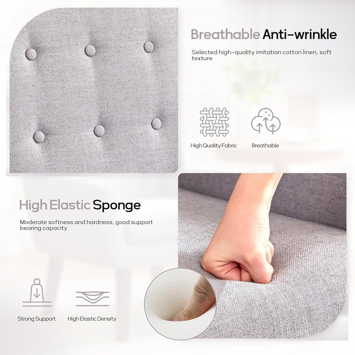 HUIMO Button-Tufted Accent Chairs Set of 2,Upholstered Reading Living Room Chair,Mid Century Modern Chair with Linen Fabric, Club Chair,Comfy Arm Chairs for Living Room,Bedroom,Light Grey