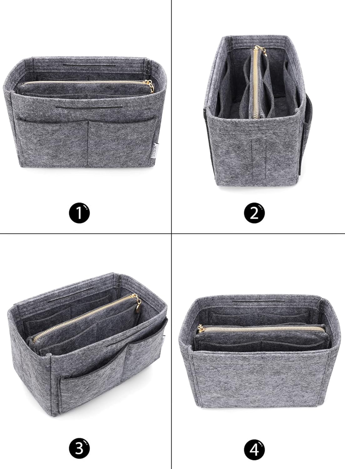 LEXSION Felt Purse Bag Organizer Insert with zipper Bag Tote Shaper Fit Speedy Neverful PM MM