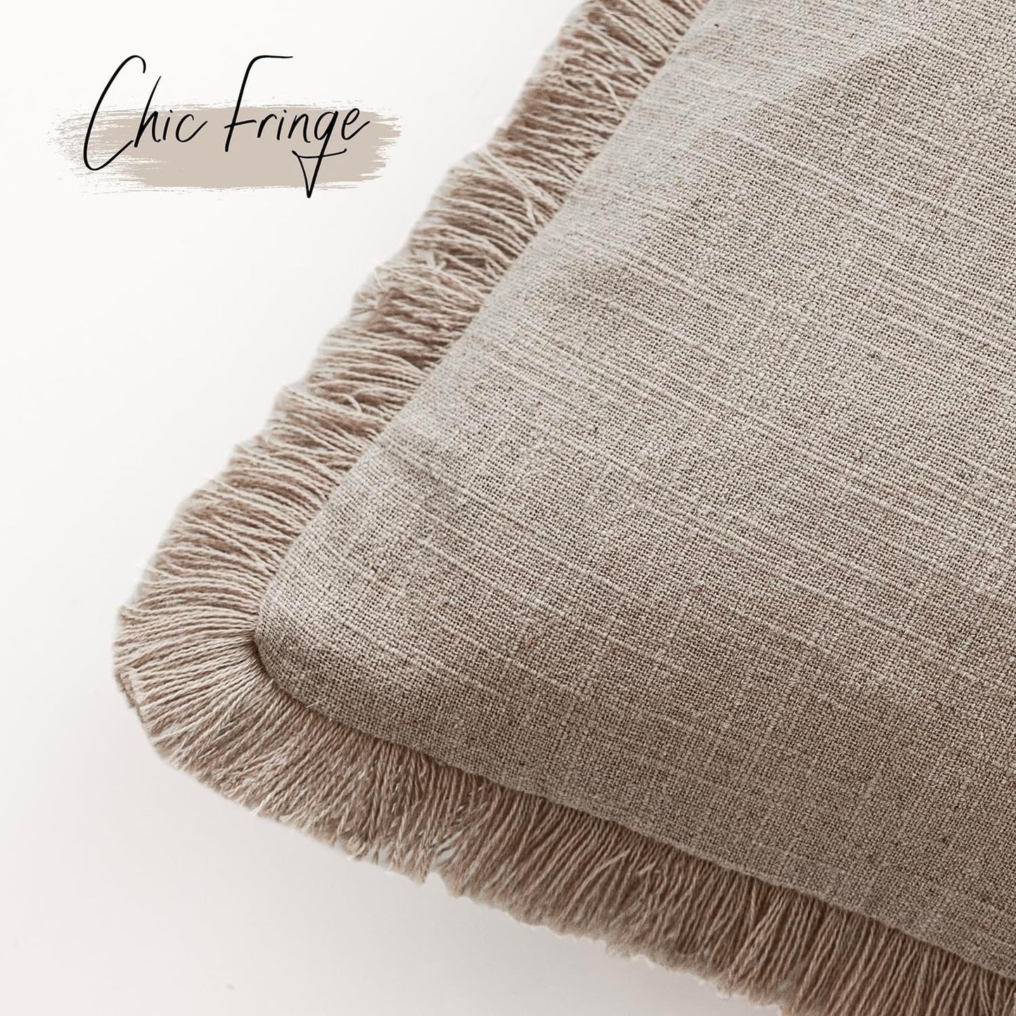 Foindtower Set of 2 Decorative Linen Fringe Throw Pillow Covers Farmhouse Cushion Cover with Tassels Soft Accent Pillowcase for Couch Chair Sofa Bed Living Room Home Decor,16×16 Inch,Natural Linen