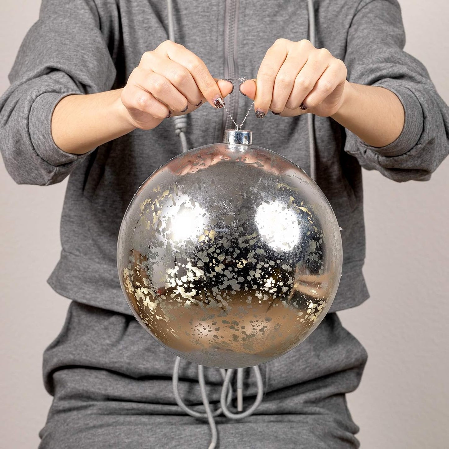 XmasExp Large Christmas Ball Ornaments,1pcs Silver Giant Shatterproof Plastic Hanging Mercury Xmas Ball Decorations Christmas Tree Ornaments (Silver, 8")