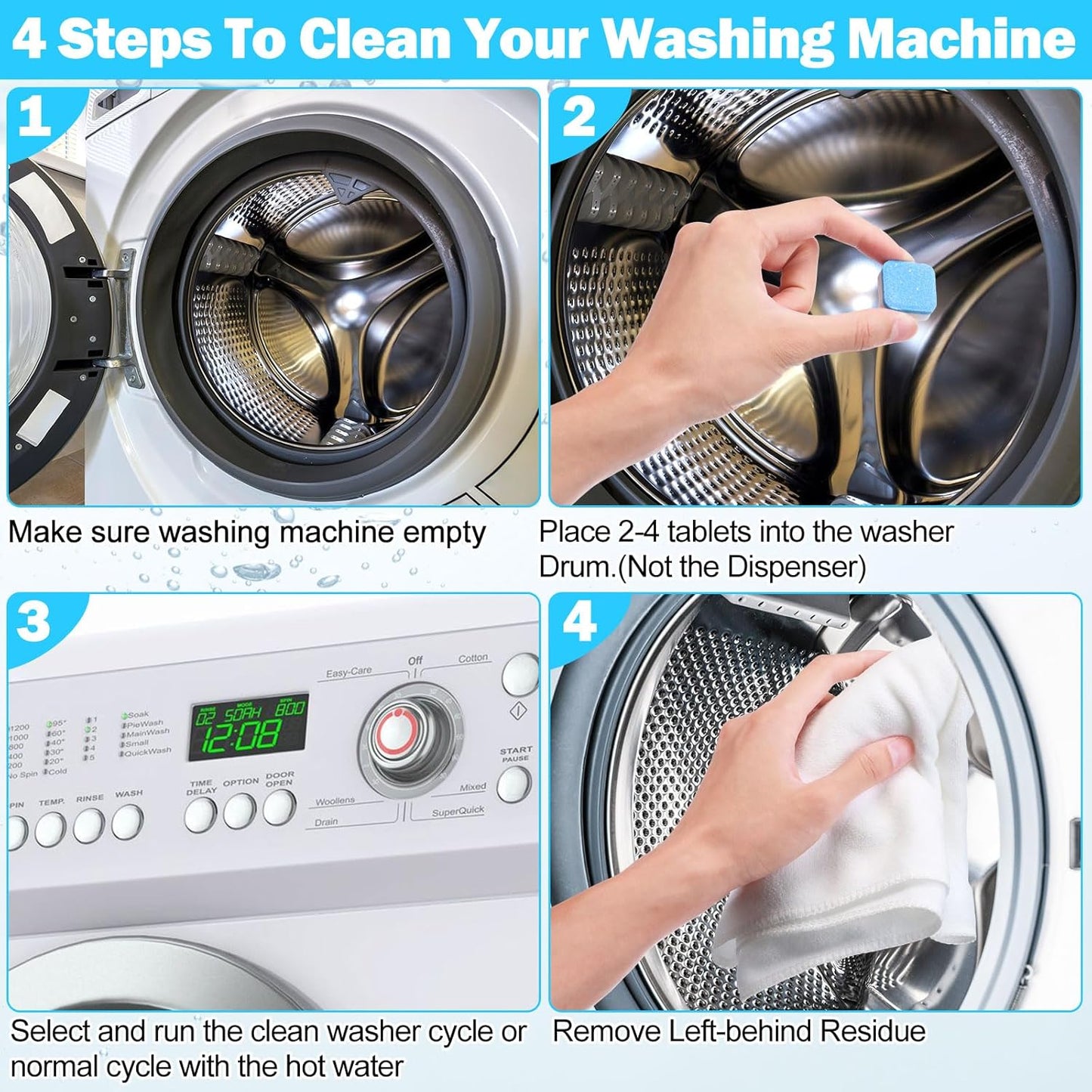 150 Pcs Washing Machine Cleaner Washing Machine Tablets Deep Cleaner Tablets for Front Loader and Top Load Washer