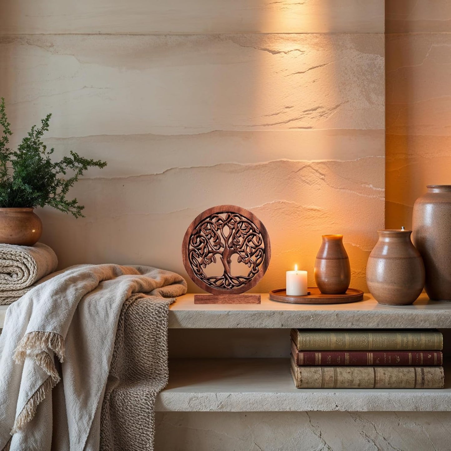 Decozen Solid Wood Tree of Life Sculpture - Home Decor, Living Room, Boho, Shelf, Coffee Table, Centerpiece Table Decorations, Mantle, Dining Table Centerpiece, Bathroom Shelf, Entryway, Farmhouse