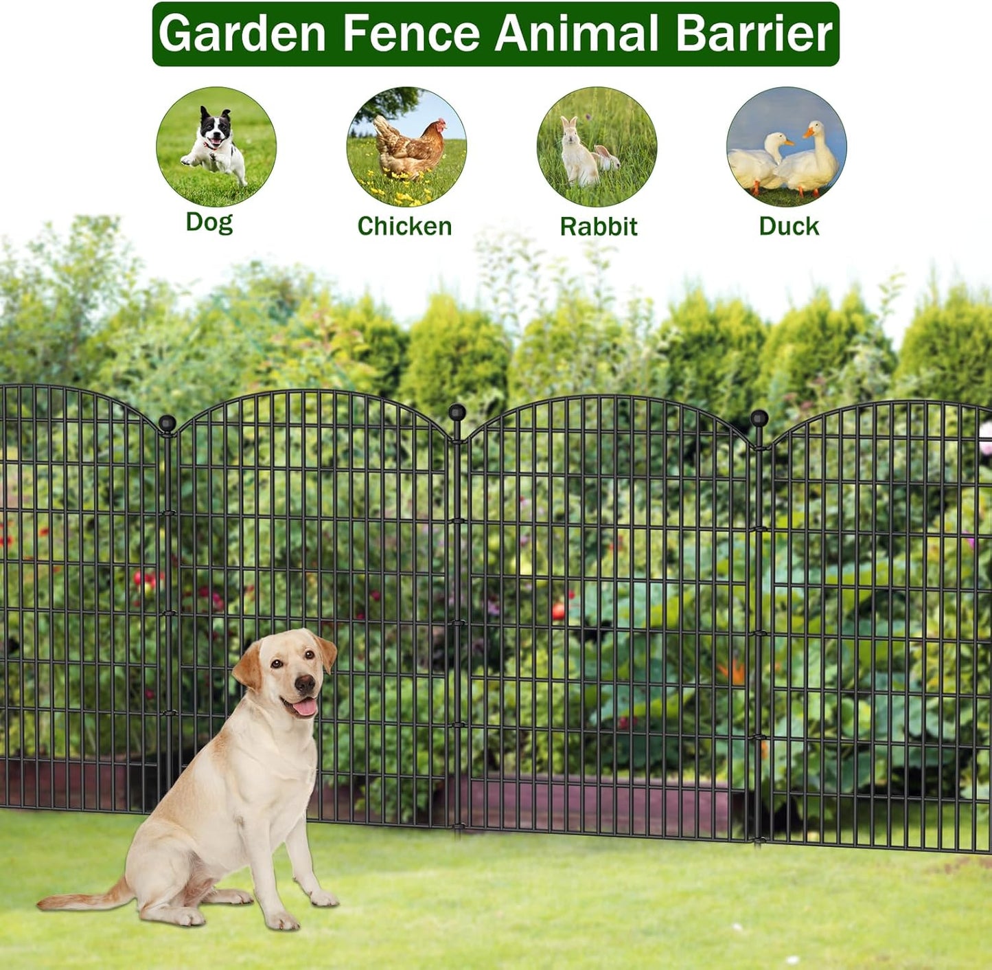 No Dig Decorative Garden Fence 5 Panels, 40 in (H) x 11.8 ft (L), Dog Fence Outdoor for Yard, Rustproof Metal Animal Barrier Ground Stakes Fencing for Garden, Patio, Flower Bed