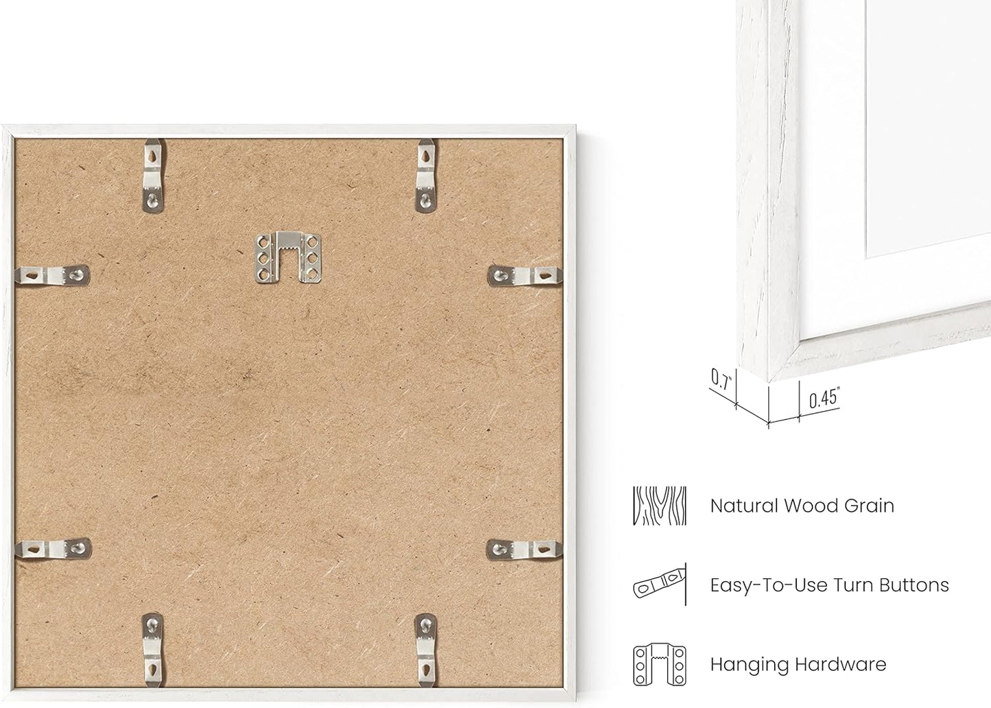 HAUS AND HUES Solid Oak Wood 12”x12” Picture Frames Matted to 8”x8” Set of 4-12x12 White Square Frames, White Wood Picture Frames, White Picture Frames for Wall, 12 x 12 Frames, Square Picture Frames