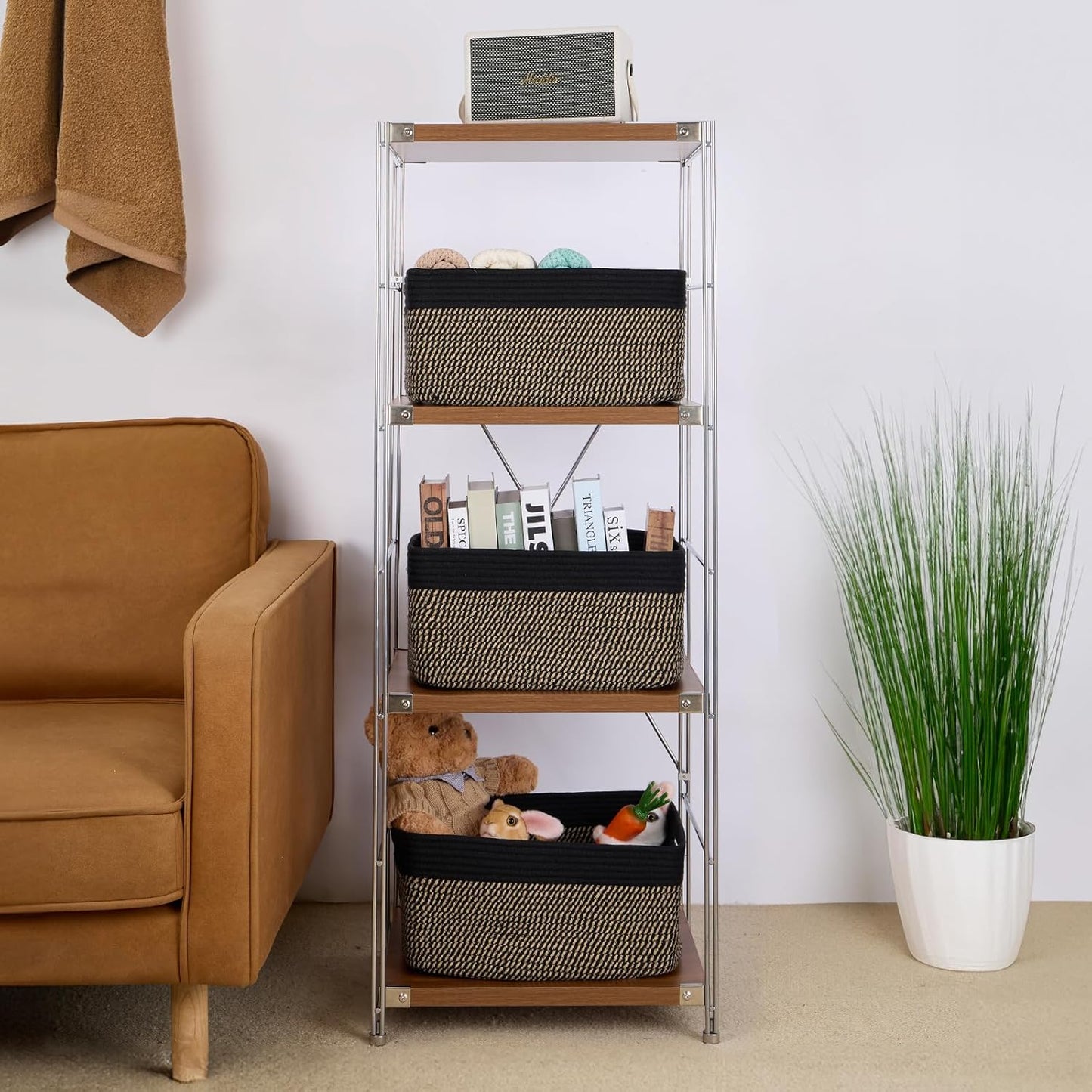 Large Storage Baskets for Shelves, Closet Organizers Bins for Clothes Blanket Towels, Baby Nursery, Toy Baskets Box, Woven Rope Baskets, 17 x 13 x 7.5”, 2 Packs Woven Brown