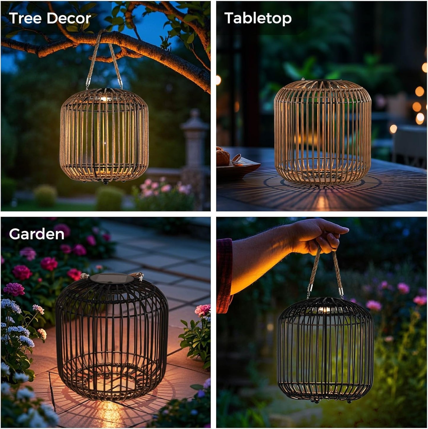 Solar Yard 2-Pack Outdoor Solar Lamp, Water-Resistant Lights for Outside Hanging Lantern Table Lamp Lights Decoration for Garden, Yard, Patio, Porch, Trees, Pathway, Black and Natural