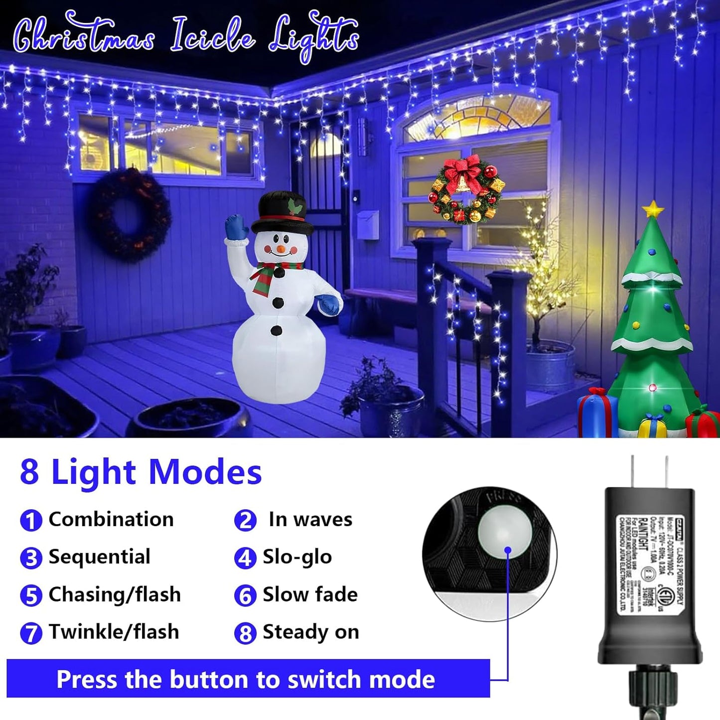 QITONG 400 LED Icicle Lights Blue and White