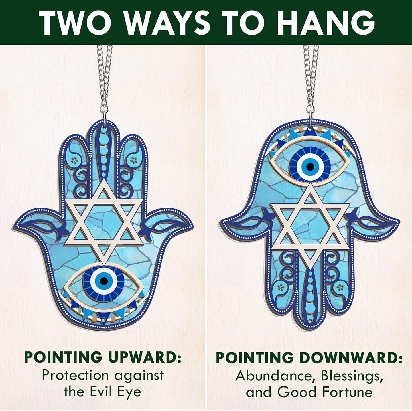 FLAGWIX Hanukkah Gifts for Men, Women - Christmas, Birthday Gifts for Mom, Friends, Hamsa Hand Home Decor, Good Luck, Spiritual, Housewarming Gift Ideas - Single Window Suncatcher Hanging Decorations