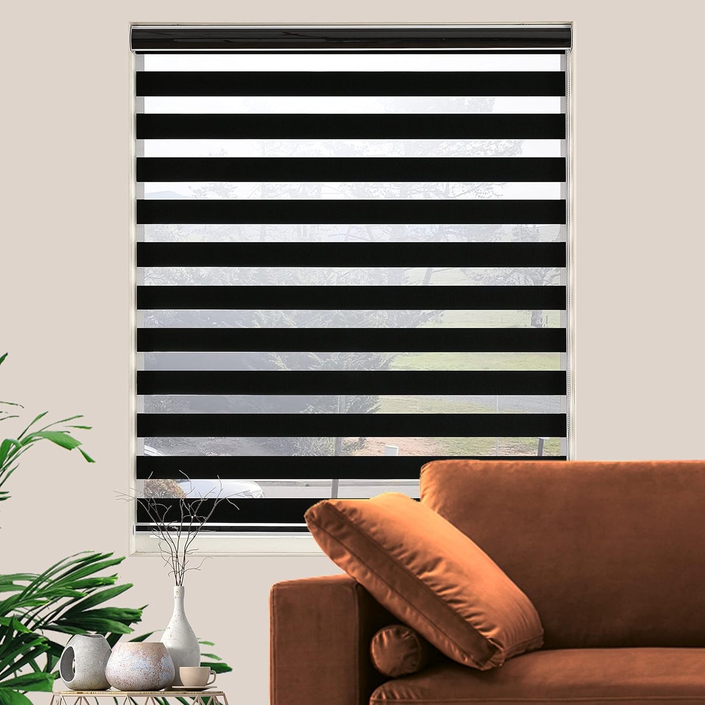 Blackout Zebra Blinds, Dual Layer Free-Stop, Room Darkening Zebra Shades, Blinds for Indoor Windows, Light Filtering Privacy Sheer Shade for Home(60" W X 72" H, Black)