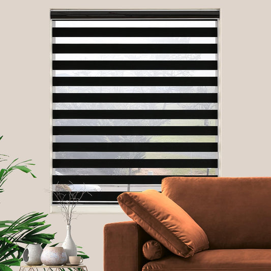 Blackout Zebra Blinds, Dual Layer Free-Stop, Room Darkening Zebra Shades, Blinds for Indoor Windows, Light Filtering Privacy Sheer Shade for Home(40" W X 72" H, Black)