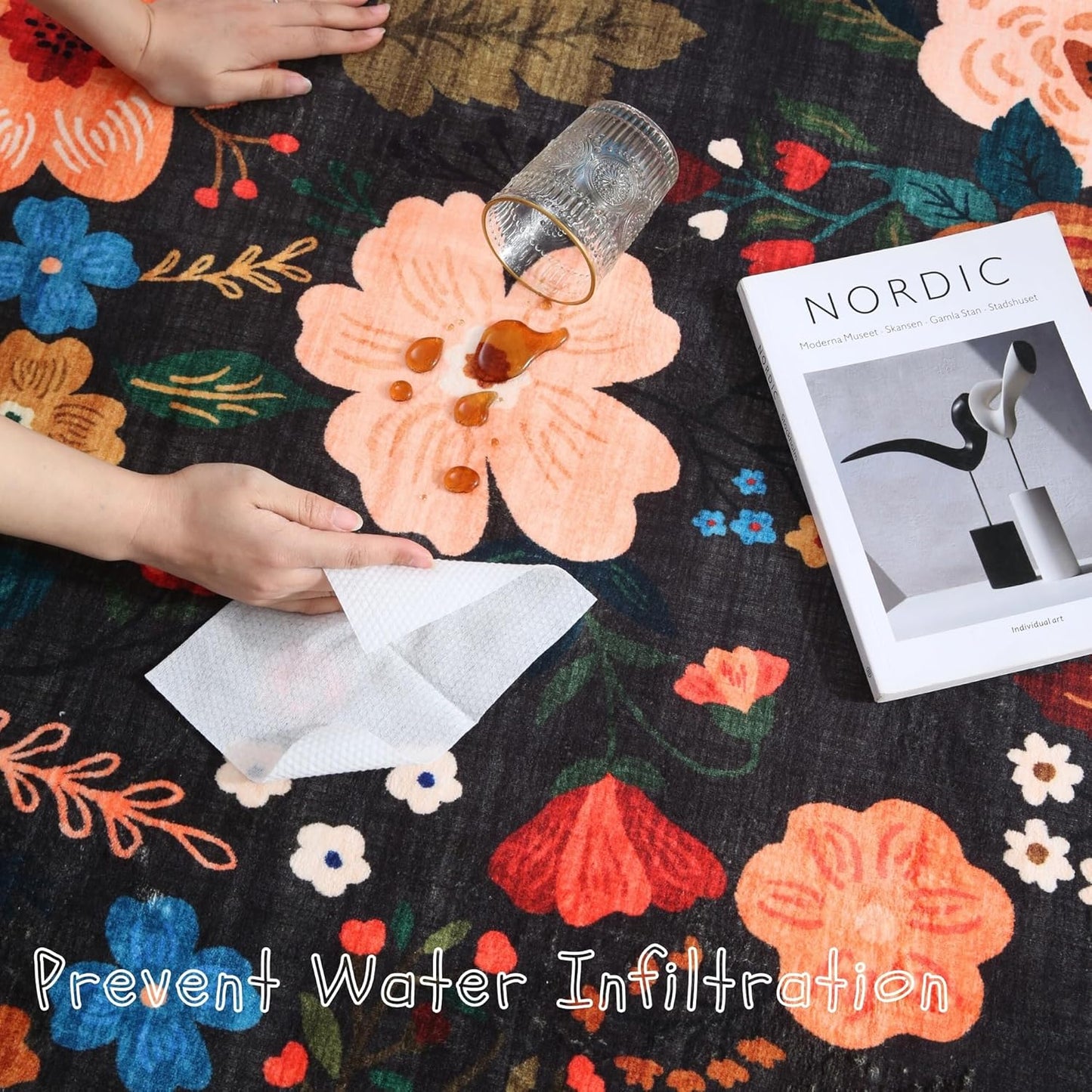 Runner Rug for Hallways Kitchen Rug Non Slip 2'6''x8' Washable Runner Rugs with Rubber Backing Soft Floral Carpet Runner for Hallways, Kitchen, Laundry, Bedroom, Bathroom(Black)