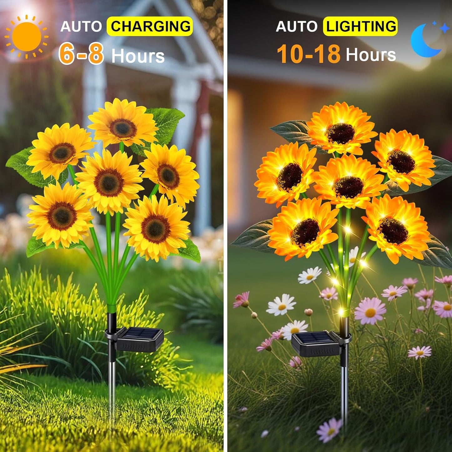 Sunflower Solar Lights Outdoor Decor, 6 Pack Solar Garden Decor 36 Waterproof Solar Sunflower Outdoor Lights for Garden Patio,Flower Bed, Pathway, Gift for Women, Mom, Grandma (6 Pack)