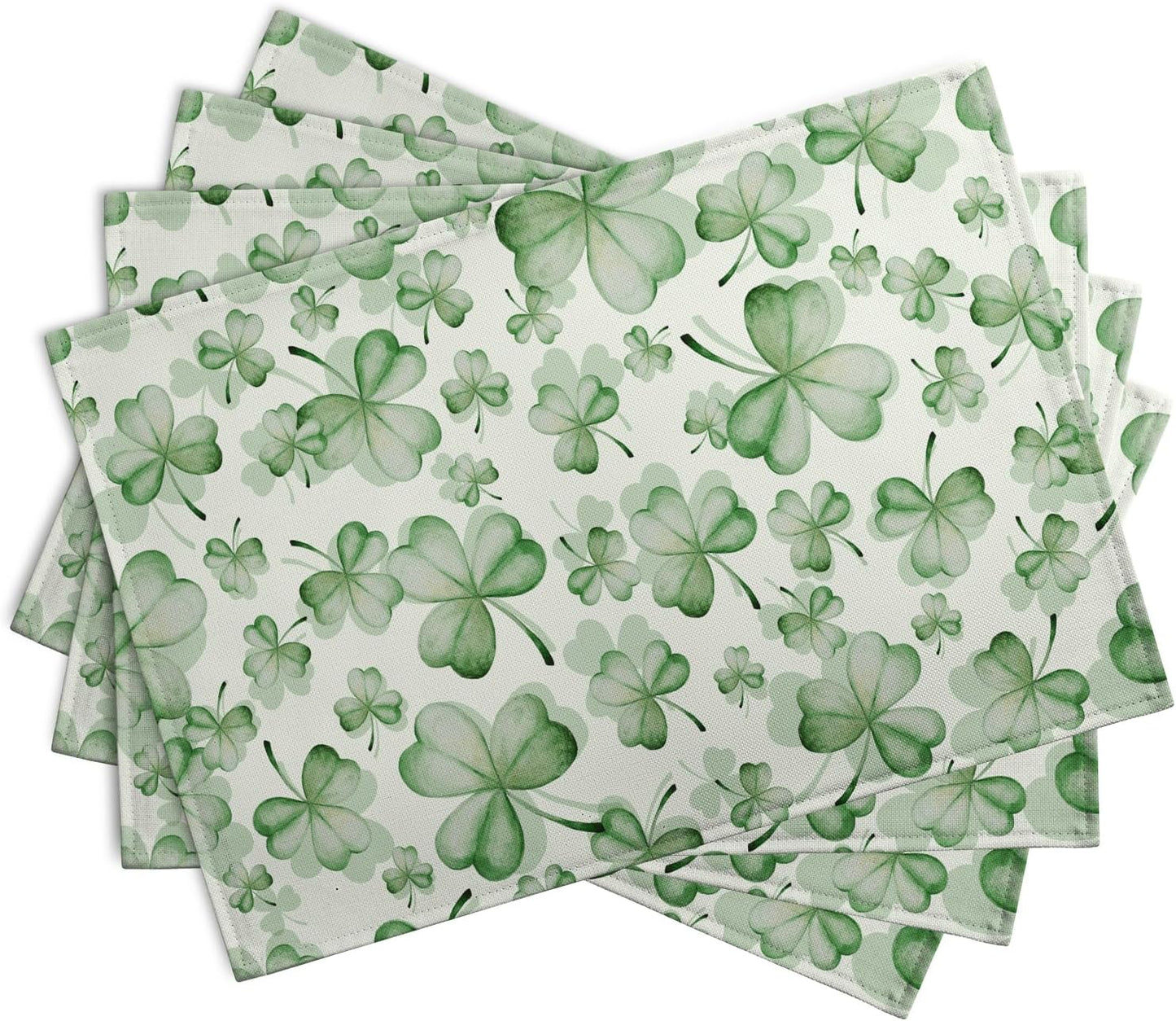 Shamrocks St. Patrick's Day Placemats Set of 4 Watercolor Lucky Clovers St Patrick's Day Table Mats Seasonal Spring Green Leaves Linen Place Mats for Party Kitchen Dining Outdoor Indoor Decor