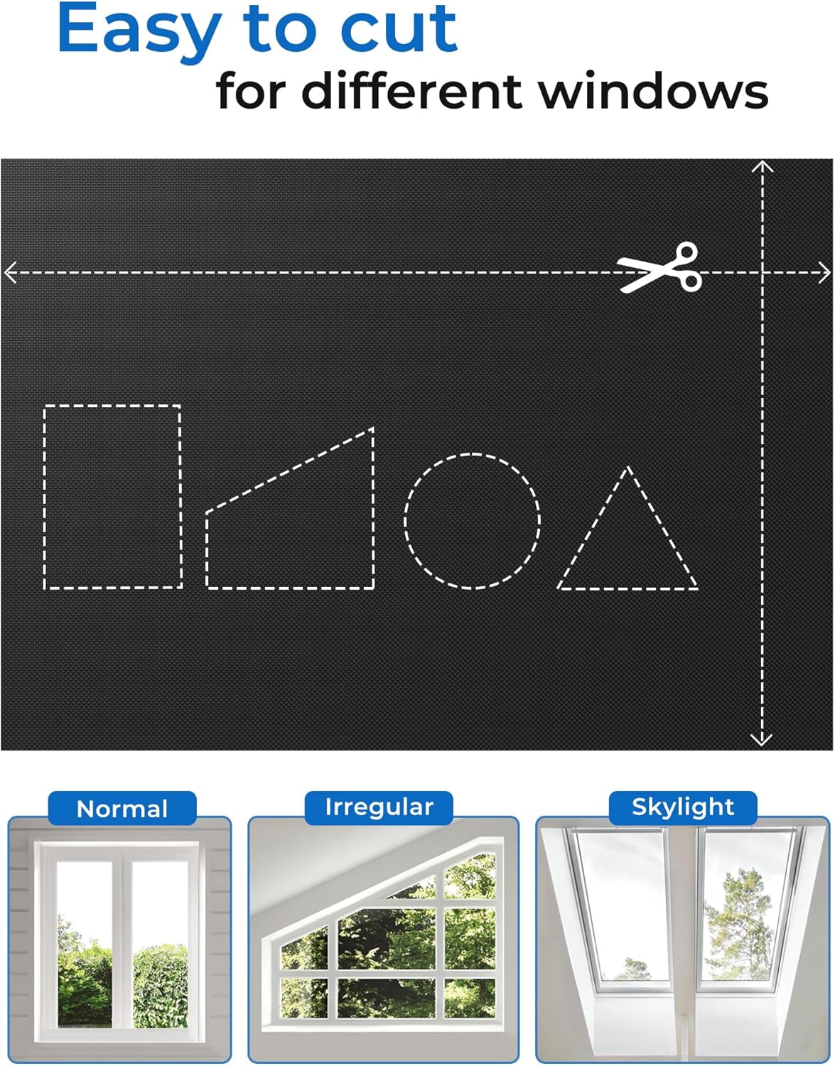 Sumobaby Blackout Curtains for Bedroom 100"x70"Portable Black Out Window Cover with Heat-Resistant Hook&Loop Tape,100% Blackout Shades No Drill Blinds for Windows DIY Cut Fit for Nursery,TV Room，Black