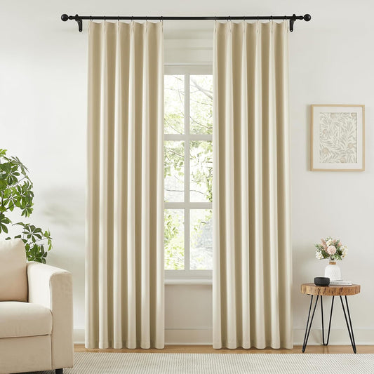 KangBang Soft Cream 92 Inch Pinch Pleat Curtains Room Darkening Luxury Modern Decor for Nursery Bedroom, Pinch Pleated Privacy Assured Window Curtains for Living Room with Hooks,40x92 Inch,2 Panels