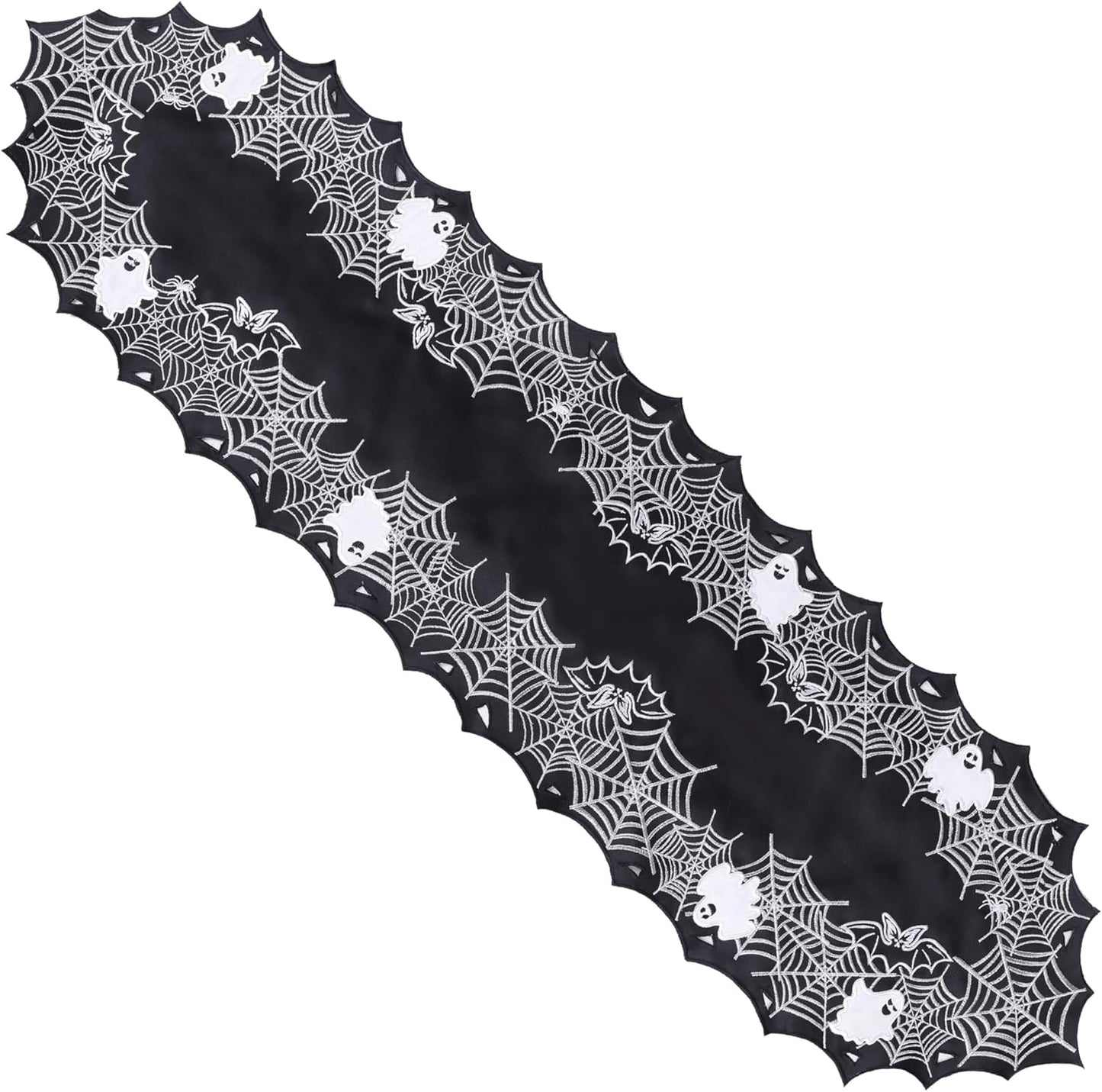 Chlophy Halloween Table Runner Black Spider Web Table Runner Gothic Embroidered for Kitchen Dining Halloween Décor Home Party Table Decoration 54in