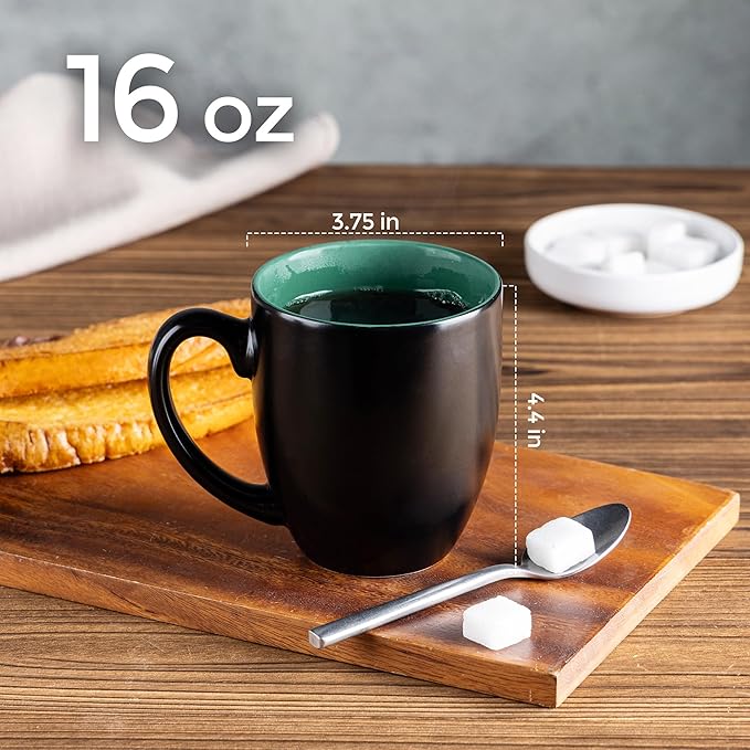 GBHOME 16oz Coffee Mugs Set of 6, Large Ceramic Coffee Mugs for Man, Woman, Dad, Mom, Modern Coffee Mugs Set with handle for Tea/Latte/Cappuccino/Milk/Cocoa. Dishwasher&Microwave Safe,Green