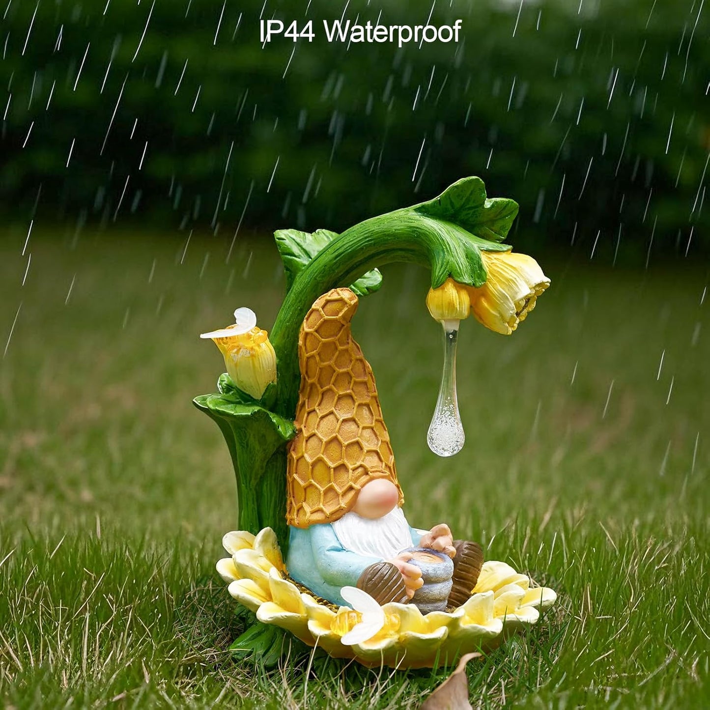 RM ROOMERS Gnome Garden Decor Solar Gnomes Decoration for Yard Decor Resin Sunflower Gnome Statue with LED Lights for Patio Honey Drip Home Gifts for Women Housewarming