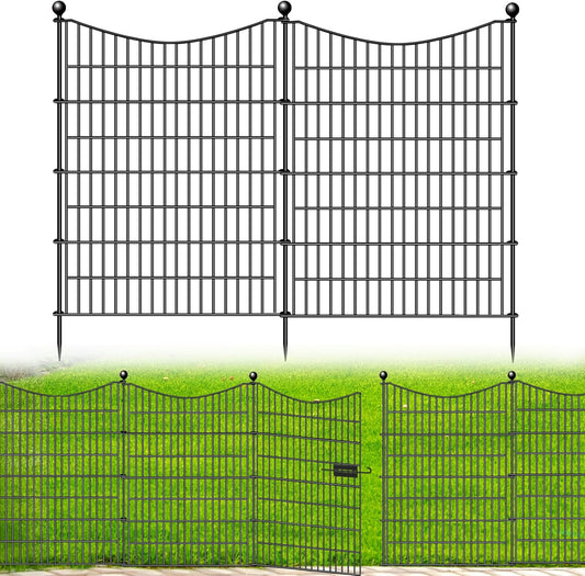 10 Panels Decorative Garden Fence with Gate, 40 in(H) X 23.6 ft(L) No Dig Dog Fence Animal Barrier Outdoor for Yard, Rustproof Metal Garden Edging and Borders, Temporary Fencing Stakes