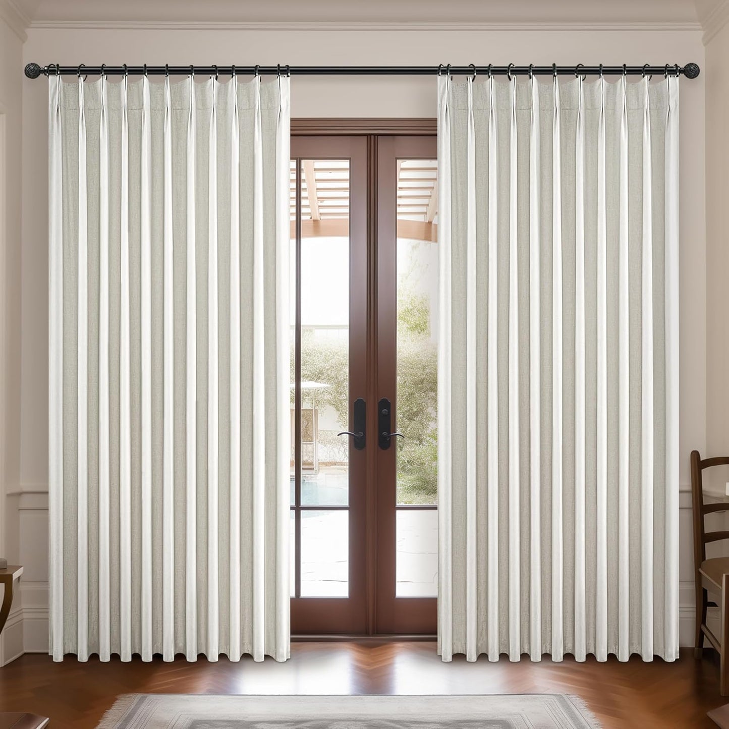 Lush Decor Wide Curtains for Windows 120 to 140 Blackout Linen 108 Inches Long, Pinch Pleated Thick 70 Inch Extra Wide Patio Door Curtain Panels 2 Set Drapes Floor to Ceiling Drapes Heavy Thermal