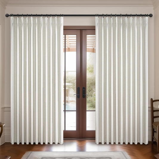 Curtains 70 Inches Wide Thick Linen Pleat Curtain 2 Panels Set for Sliding Glass Doors, Birch Neutral Pinch Pleated Blackout Bedroom Curtains with Hooks Rings & Ceiling to Floor Windows (70"Wx90"L)
