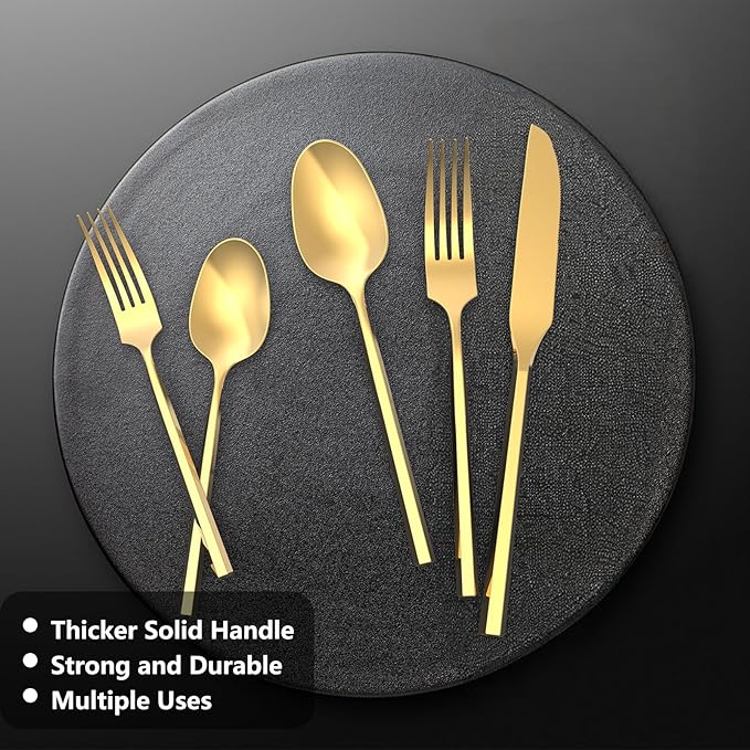 Gold 20 Piece Stainless Steel Silverware Set, Handle Flatware, Modern Mirror Finish Cutlery Set, Service for 4, Dishwasher Safe