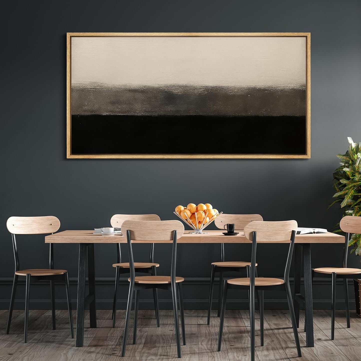 MUDECOR Extra Larg Framed Canvas Print Wall Art Minimalist Black and Beige Abstract Neutral Tones Modern Illustrations Decorative Colorful for Bedroom - 60"x30"