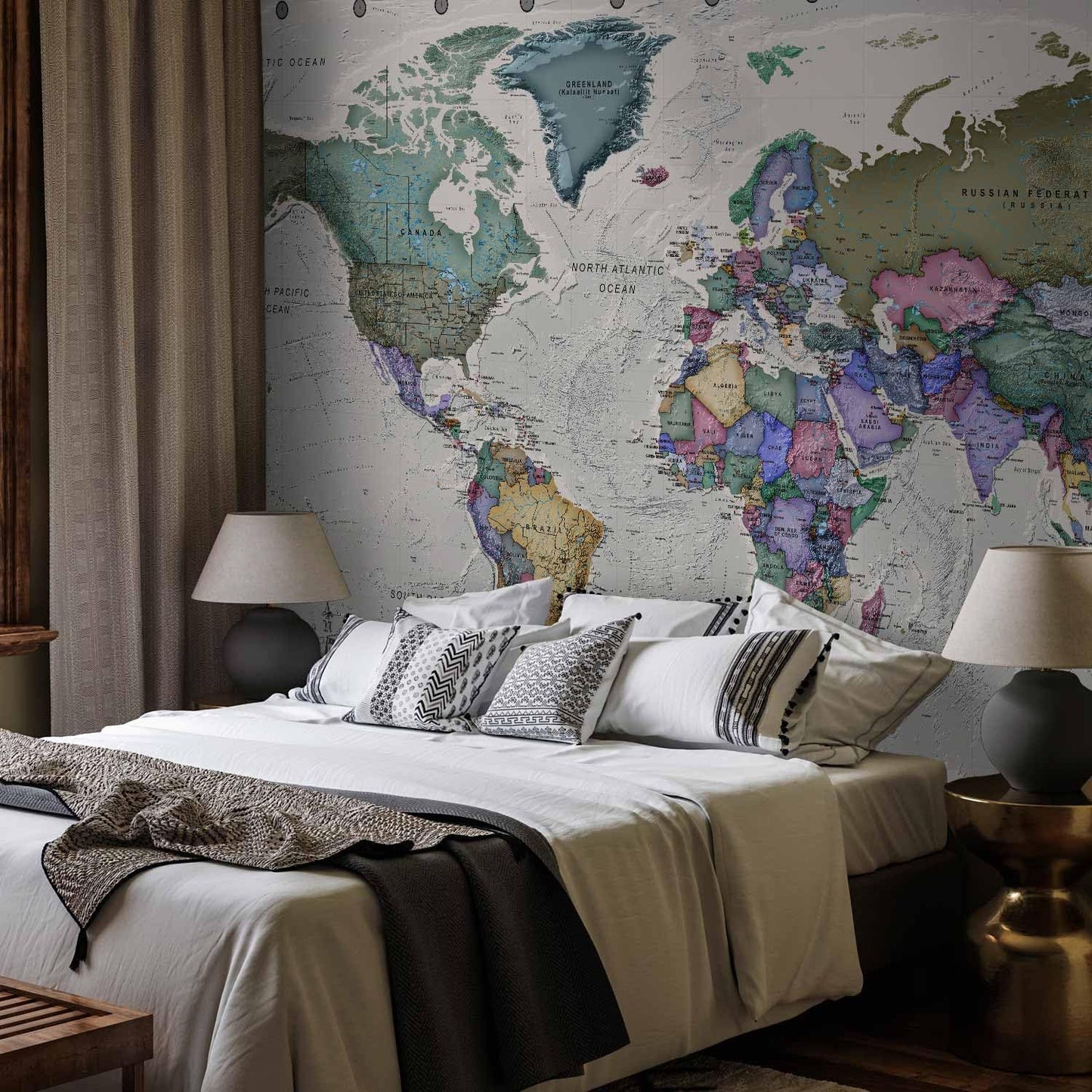 artgeist Premium Wall Mural World Map 138x101 in - XXL Non-Woven Wallpaper Fleece Wall Decor Photo Print Picture Image Design Home Map of The World k-A-0380-a-a