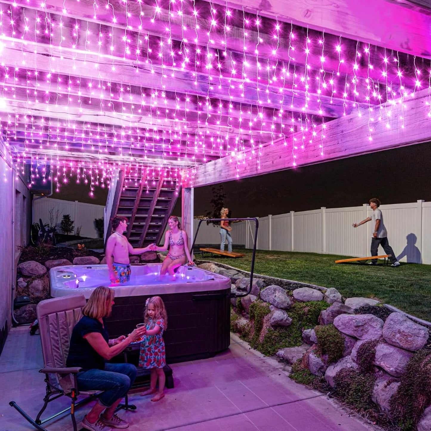 Icicle Christmas Lights Outdoor 33ft 400 LED Pink Christmas Lights for Outside 8 Modes with 75 Drops, Waterproof Icicle Light Plug in for Indoor Party House Christmas Decorations