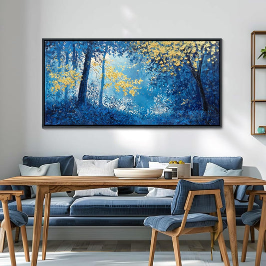 Blue and Gold Canvas Wall Art - Forest Bedroom Wall Art - Tree Wall Pictures for Living Room, Office, or Bedroom - Nature Landscape Canvas Decor Framed Painting 20×40IN