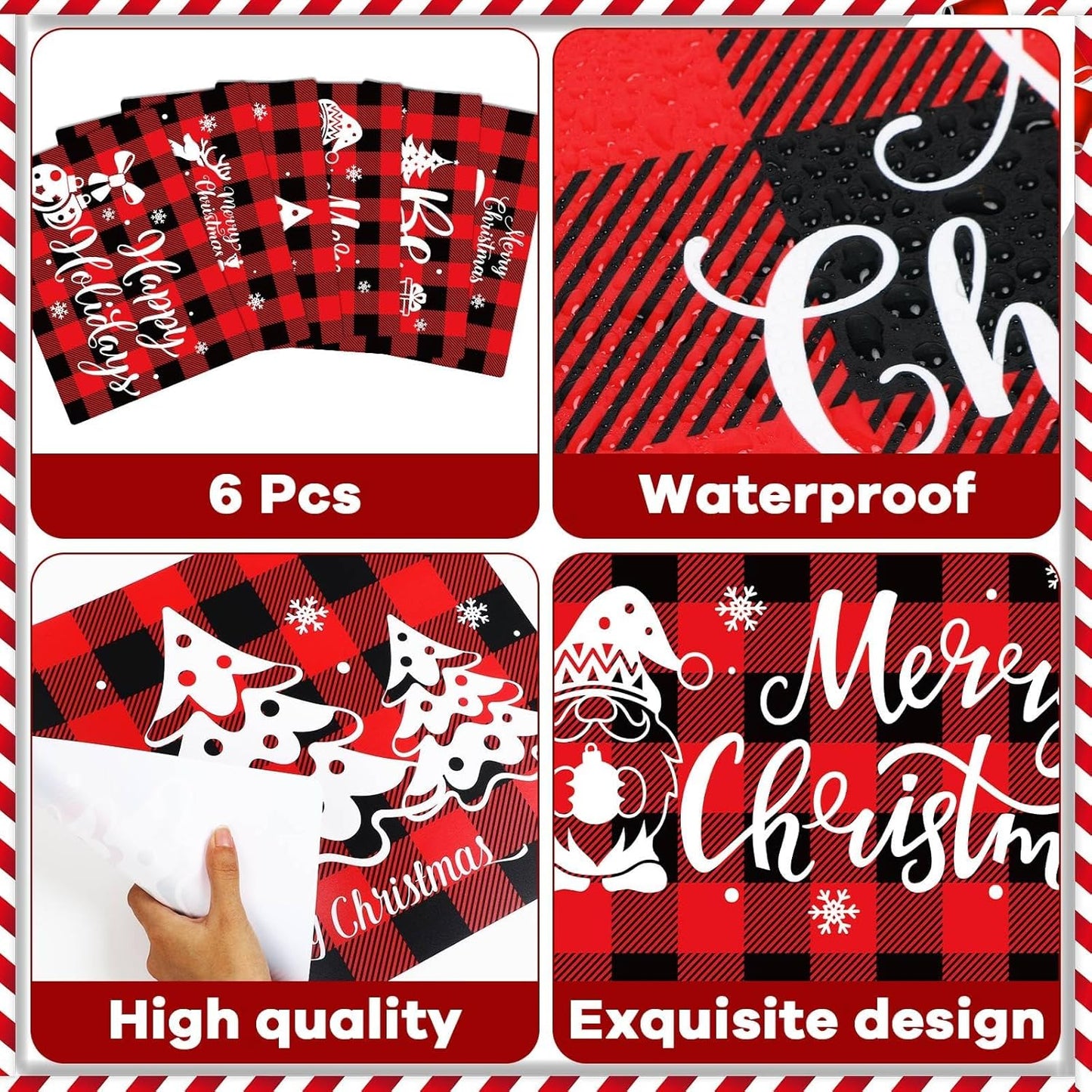 Christmas Placemats Set of 6 Red and Black Plaid Table Mats Plastic Xmas Recyclable Place Mats Washable Holiday Table Decoration for Indoor Outdoor Christmas Party Kitchen Dining