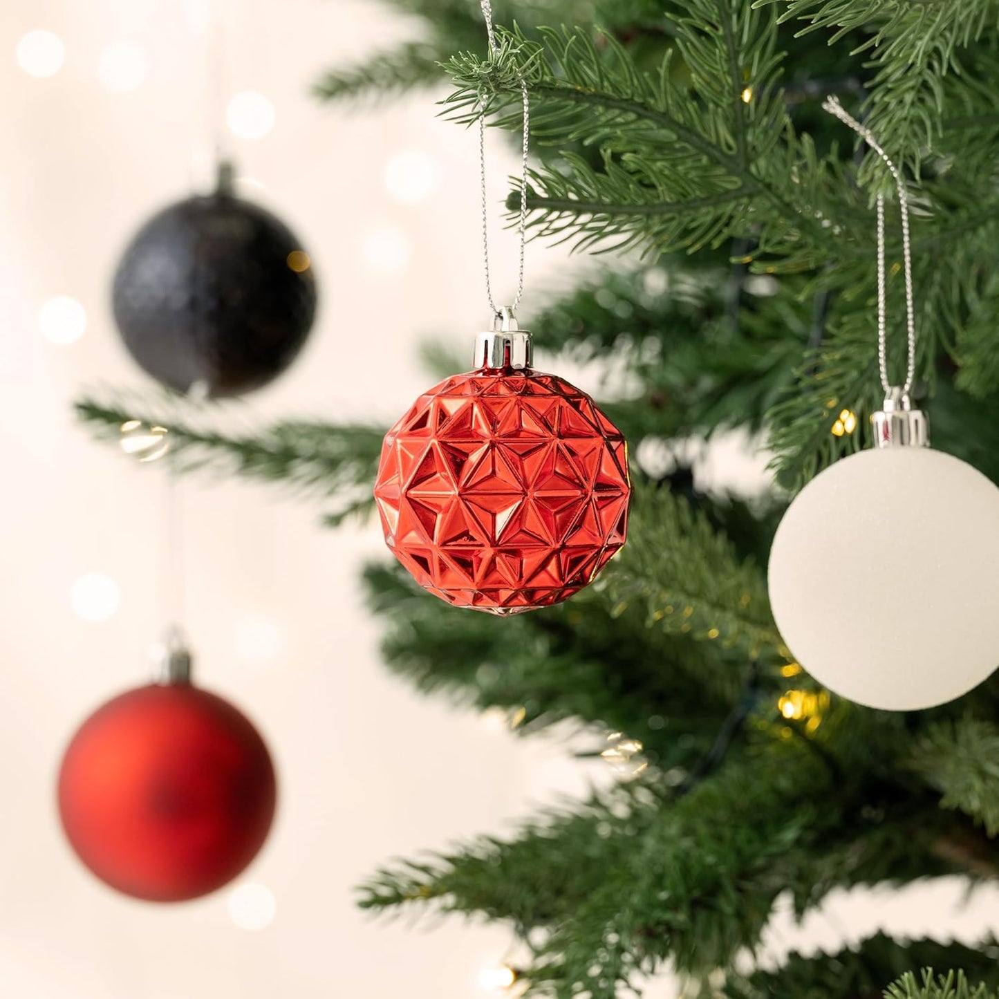 Valery Madelyn Christmas Tree Decorations Ornament Set for Fall Halloween, 50ct 2 Inches Red and Black Shatterproof Christmas Ball Ornaments Hanging Xmas Holiday Party Decor