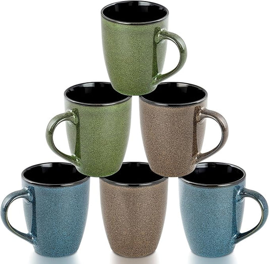 Ceramic Coffee Mugs 12oz, Set of 6 - Large With Handle for Men, Women, Dad, Mom - Modern Cups for Tea, Latte, Cappuccino, Cocoa (6 Pack)