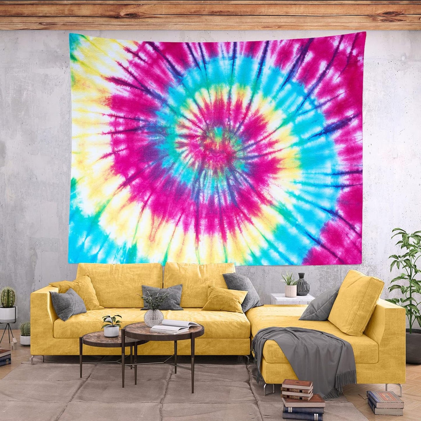 BELECO Tie Dye Tapestry Wall Hanging Fabric 60x50 Inch Colorful Spiral Tie Dye Tapestry Hippi 60s Themed Party Decorations Rainbow Tapestry Art Wall Decor for Bedroom Aesthetic Living Room Dorm