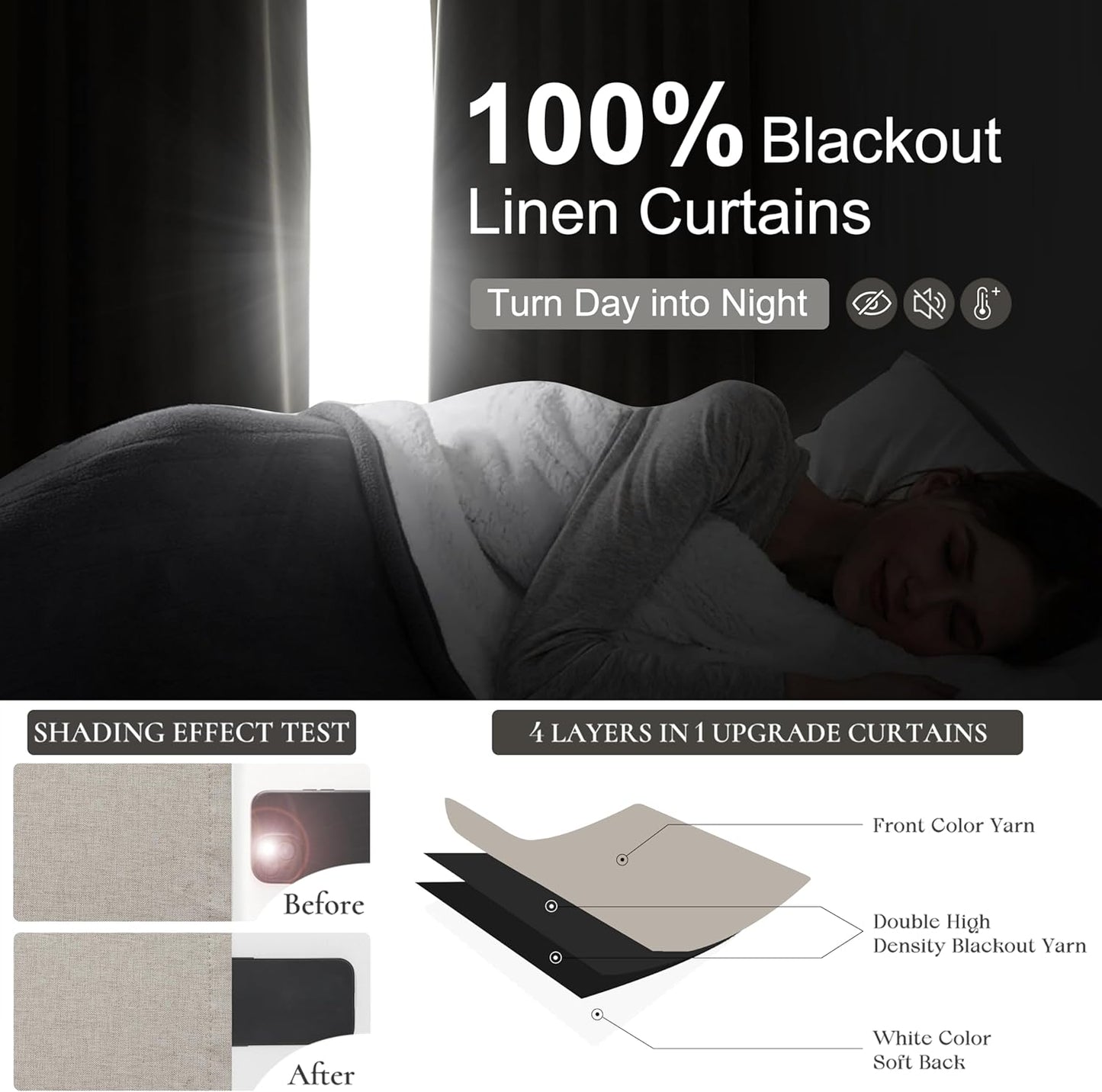 Grey Beige Linen Pinch Pleated Viral Thick Curtains Blackout & Drapes 84 Inch Length 2 Panels Set for Living Room, Black Out Windows Bug with Memory Trained Back Tab for Traverse Rods (40"Wx84"Lx2)