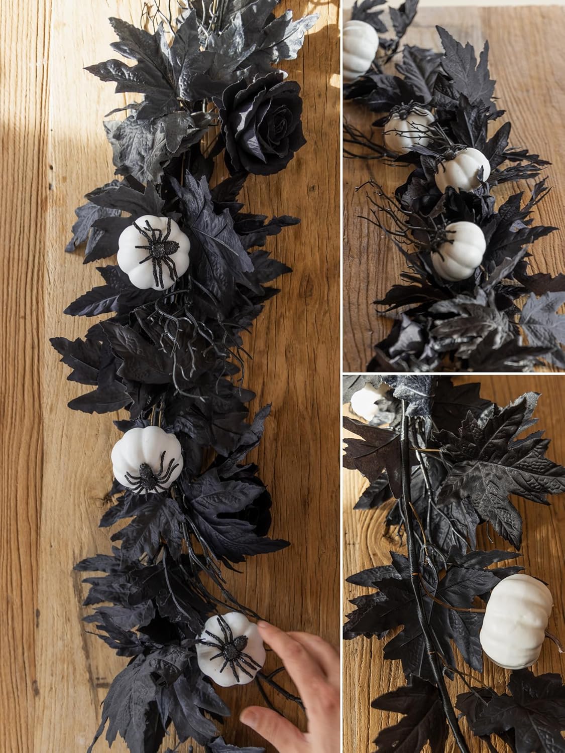 MISSPIN 6FT Black Maples Leaf Garland, Halloween Fall Leaf Garland Artificial Hanging Black Maple Autumn Vine Fall Decor Maple Thanksgiving Halloween Home Decor
