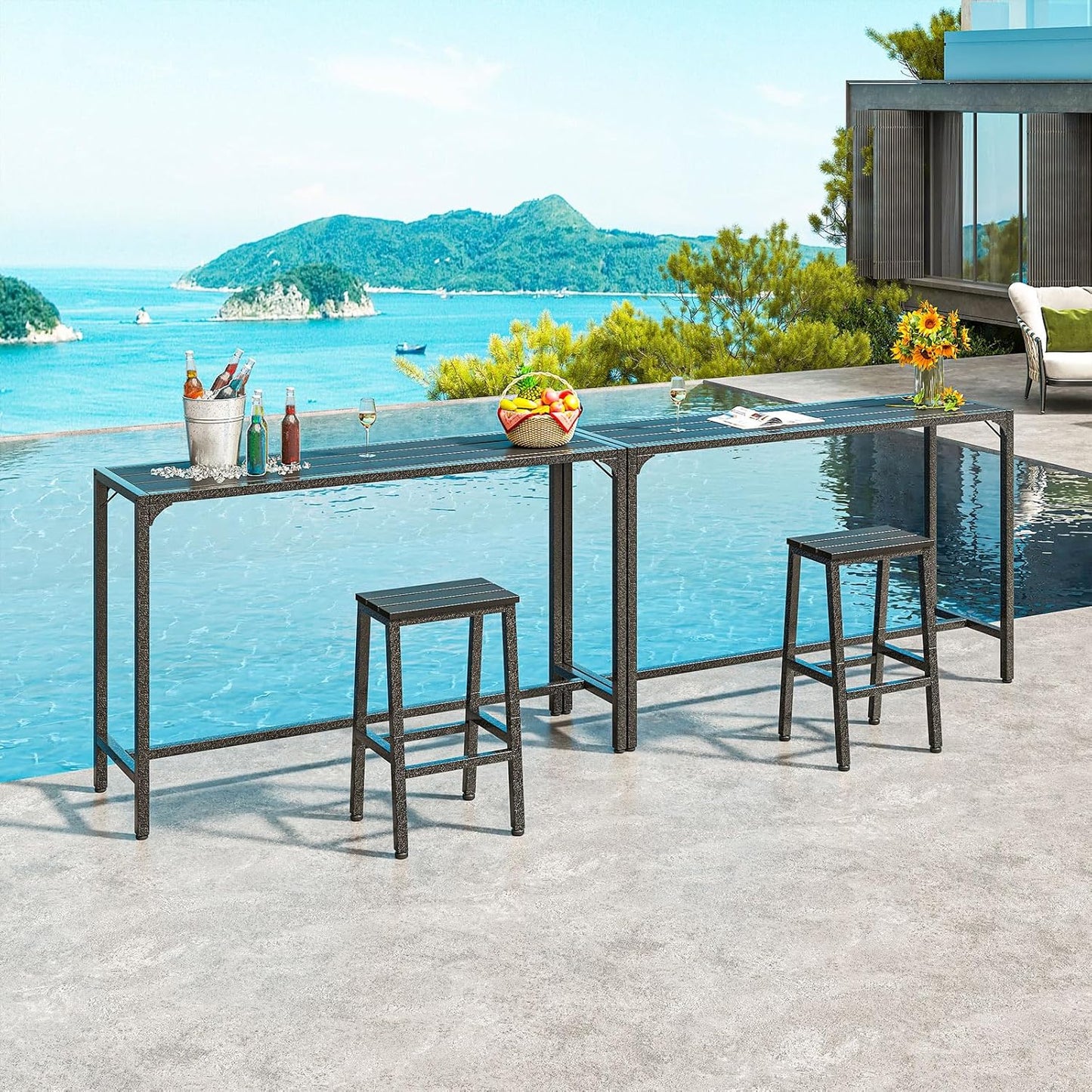ODK 55 Inch Outdoor Bar Table, Patio Counter Bar Height Table with Weather Resistant Waterproof Top for Garden, Hot Tub, Yard, Balcony, Poolside, Indoor (Black)