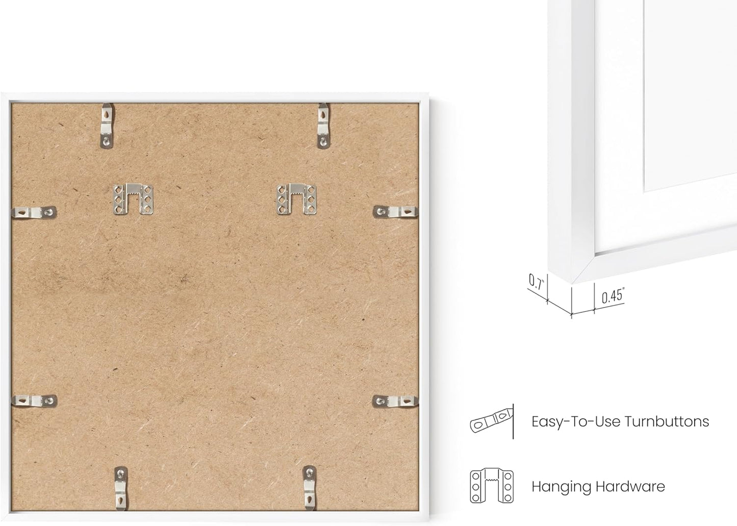 HAUS AND HUES 16x16 White Metal Picture Frames Matted to 12x12 - Features Premium Aluminum & Hanging Hardware, Shatterproof Plexiglass - Ideal for Home, Room, Office (16x16 in, White, Set of 6)