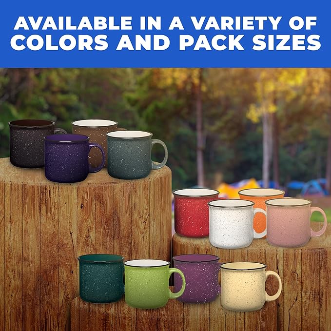 Set of 8 Ceramic Campfire Mugs – 15 Oz, Teal – Coffee & Tea Cups for Home, Work, Travel, Camping – Customizable, Great for DIY, Events, Companies
