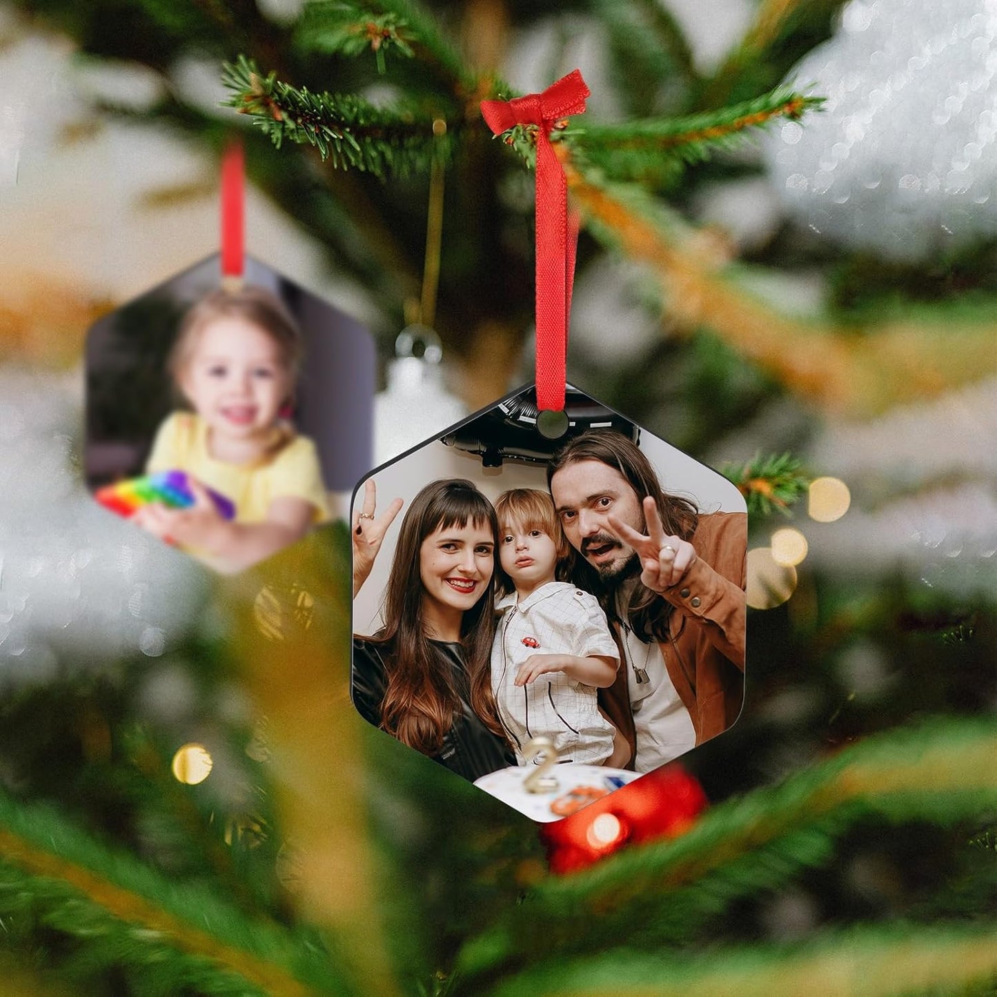 Personalized Christmas Ornaments 2024 Customized with Photo Text Ornament Keepsake Pet First Christmas Ornament Bulk Custom Wooden Xmas Tree Decorations, Wood Hexagon