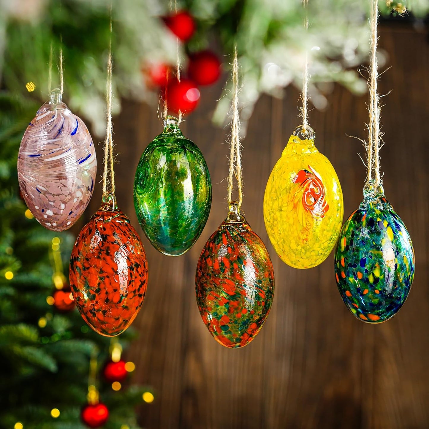 6PCS Hand Blown Glass Egg Ornaments Colorful Hanging Witch Balls Gazing Ball Friendship Ball Decor for Garden Patio Window