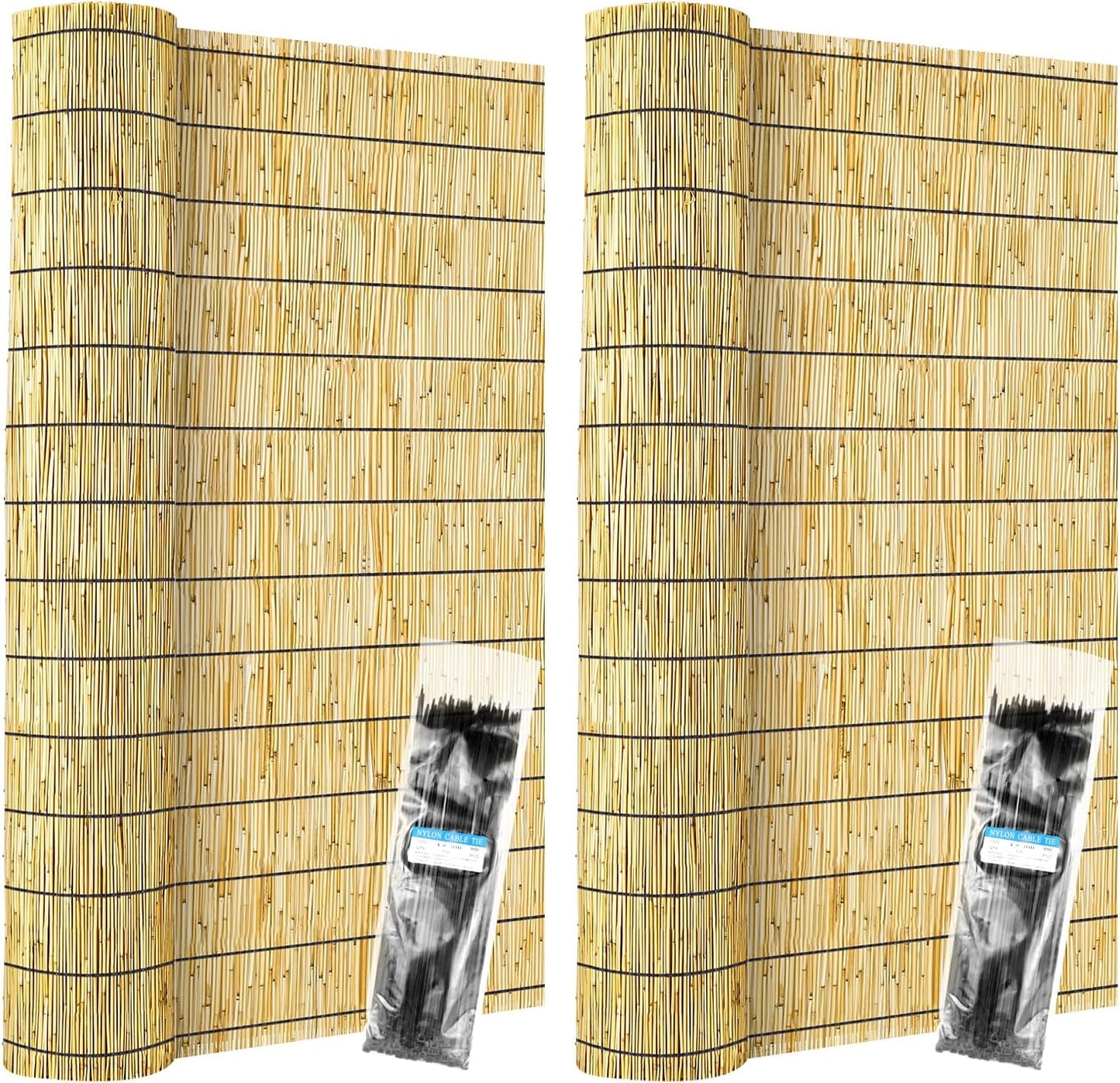 ZNCMRR Reed Fencing Rolls Natural Bamboo Fence Rolls 2 Pcs 4 Feet High Privacy Fence for Balcony Patio Garden Backyard Outdoor 4FT X 16.4FT（Yellow）