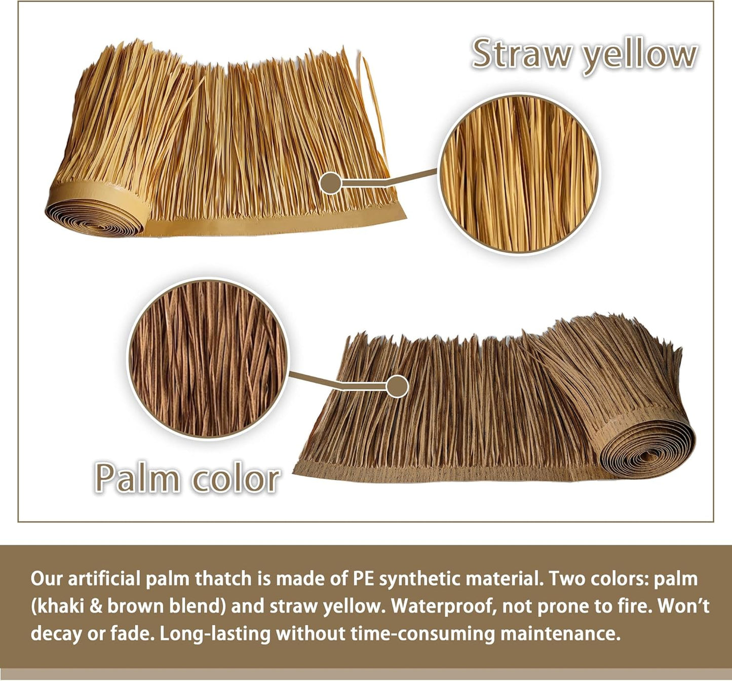 Premium Mexican Style Artificial Palm Thatch Roof Rolls. 5 Lengths, 2 Colors. Waterproof. Easy Install. Ideal for Tiki Bars, Parties, Gardens & Fences (20ft x 16in - Palm Color Thatch)