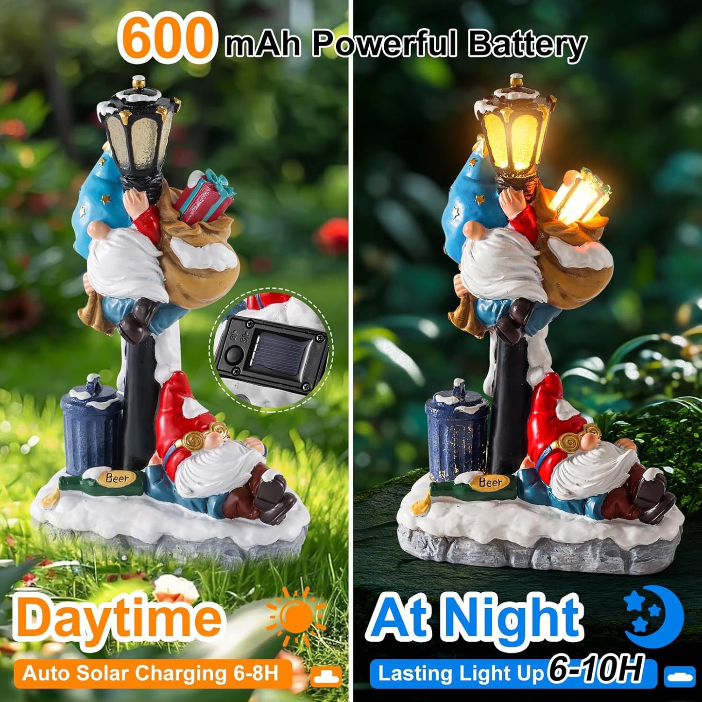 WINTS Solar Garden Gnome,Outdoor Gnome with Solar Lights Decor for Patio,Lawn,Yard,Balcony,Funny Gnomes Gifts for Women,Housewarming,Birthday