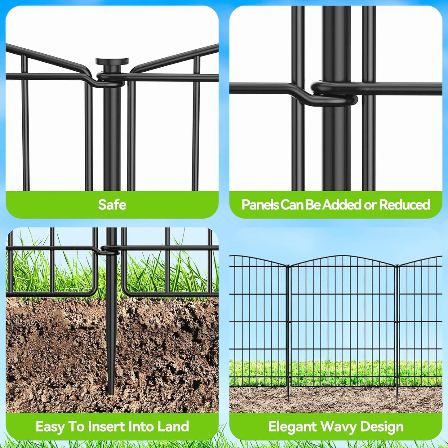 INJOPEXI Garden Fence 6 Panels 11.8ft (L)×30in (H) Decorative Garden Fences with 6 Panels Rustproof Wire No Dig Garden Fence Animal Barrier Fencing Outdoor for Backyard Patio - Without Fence Gate