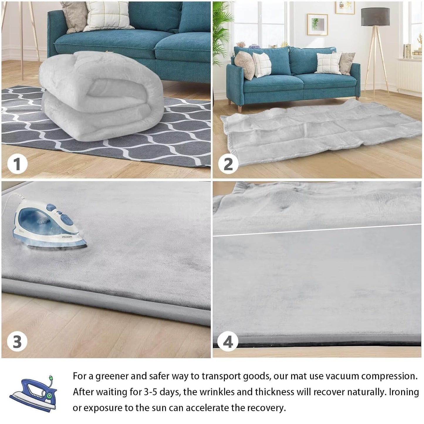 Baby Play Mat for Floor Tummy Time Mat Nursery Rug Muscle Mat Area Rug Playroom Rug Tatami Mat 6'7"x5'11" Memory Foam 1.3" Thick Crawling Mat for Babies,Toddlers, Infants, Kids(Light Gray)